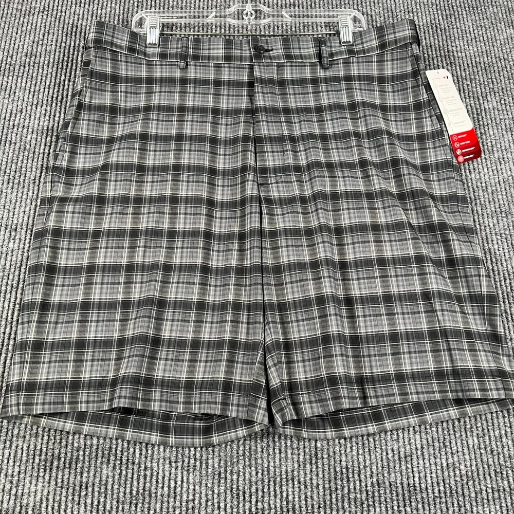 Grand Slam Mens Shorts 36 Black Plaid Chino Golf Casual Lightweight New NWT